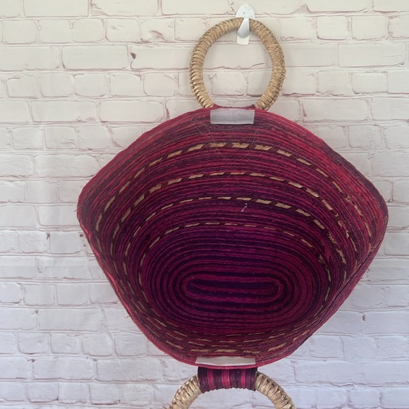 Bohemian rattan Straw woven fuchsia BEAUTY BEACH tote BAG/groceries basket - Picture 6 of 6